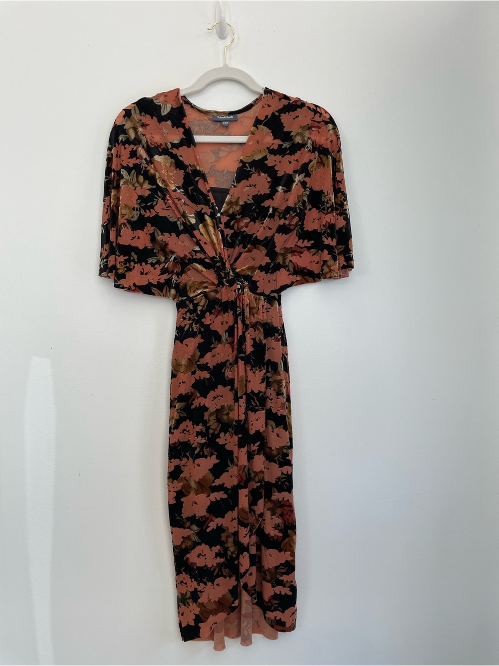 ModCloth Floral Wrap Midi Dress in Rust and Black